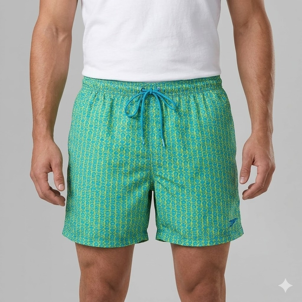 Speedo Men's Teal/Neon Yellow Geo Lined Swim Trunks Size XL